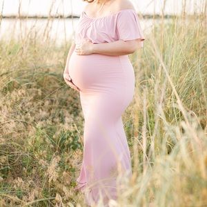 Pink Ruffle Off Shoulder Mermaid Maternity Gown